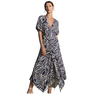 Anthropologie Navy and White Somerset Asymmetrical Dress